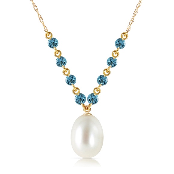 Galaxy Gold Products Jewelry - SOLID GOLD NECKLACE W/ NATURAL BLUE TOPAZ & PEARL